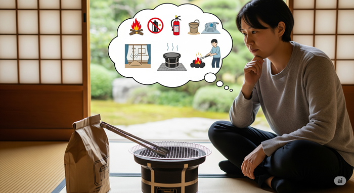 七輪の安全対策は何があるか考えている様子
