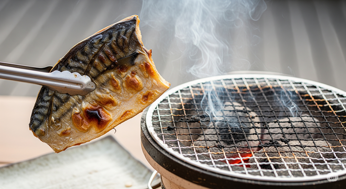 七輪で魚を炭火焼きしたところ
