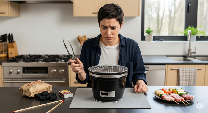 陶器製七輪を室内で使用するさいに安全対策をどうしていいか迷っている様子