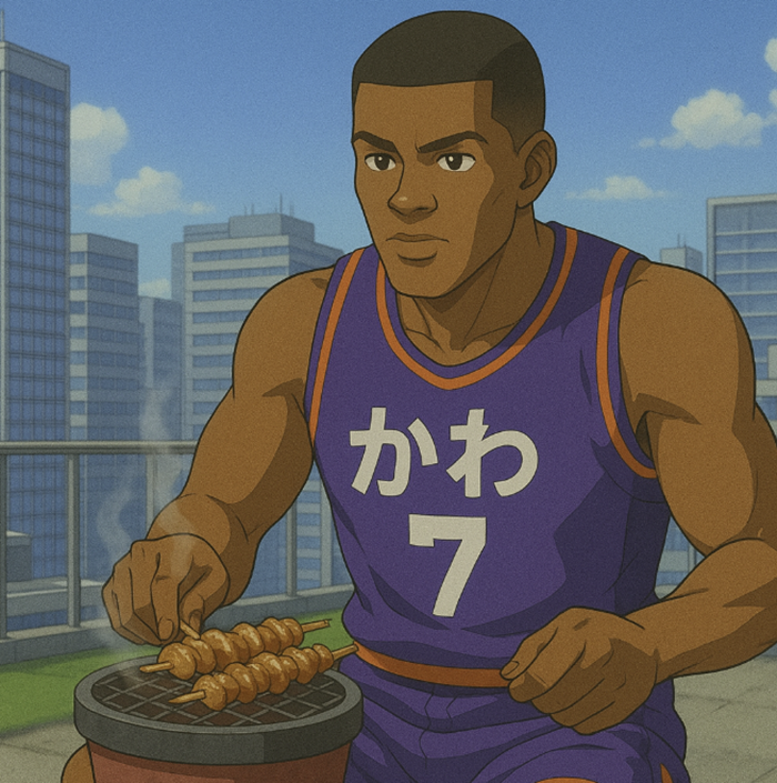 バスケ選手が焼き鳥を食べているイメージ画像
