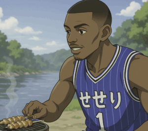 焼き鳥とバスケット選手