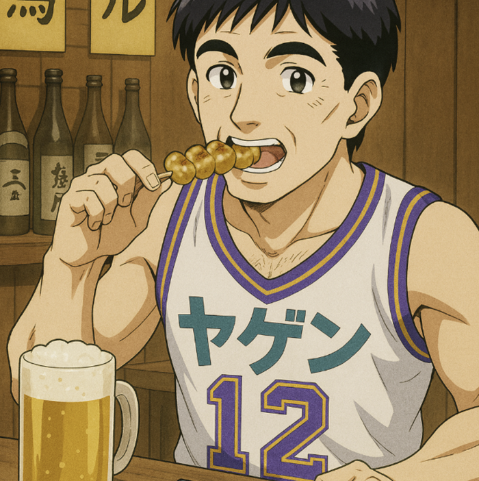 バスケ選手が焼き鳥を食べているイメージ画像