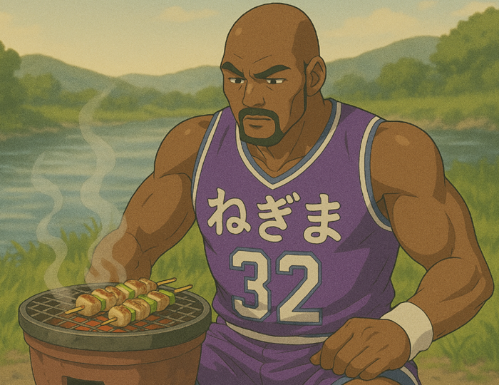 バスケ選手が焼き鳥を食べているイメージ画像