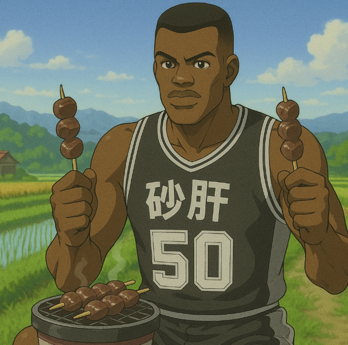 バスケ選手が焼き鳥を食べているイメージ画像